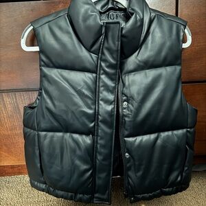Faux Leather Black Puffer Vest
